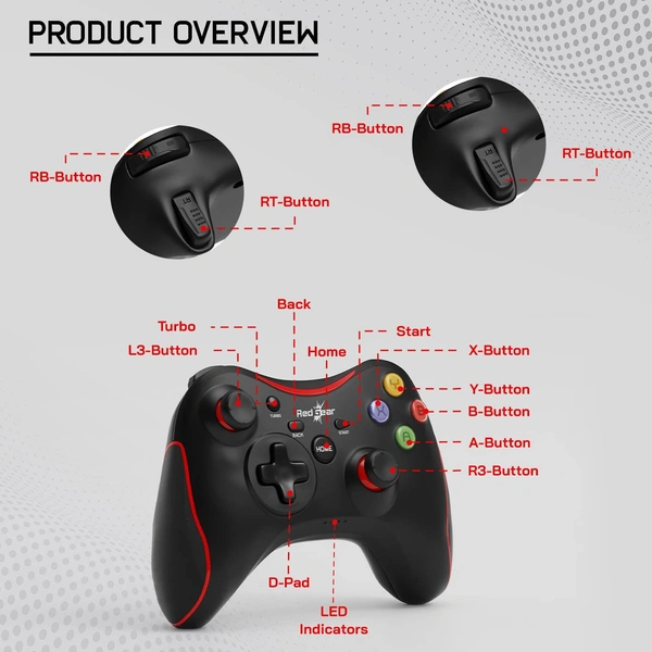 Redgear Pro Wireless Gamepad with 2.4GHz Wireless Technology, Integrated Dual Intensity Motor, Illuminated Keys for PC(Compatible with Windows 7/8/8.1/10 only) - Black