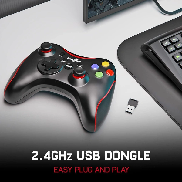 Redgear Pro Wireless Gamepad with 2.4GHz Wireless Technology, Integrated Dual Intensity Motor, Illuminated Keys for PC(Compatible with Windows 7/8/8.1/10 only) - Black