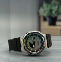 *G-Shock CasiOak Silver Steel Rainbow,Crafted with a stainless Silver Steel case and rubber strap*
