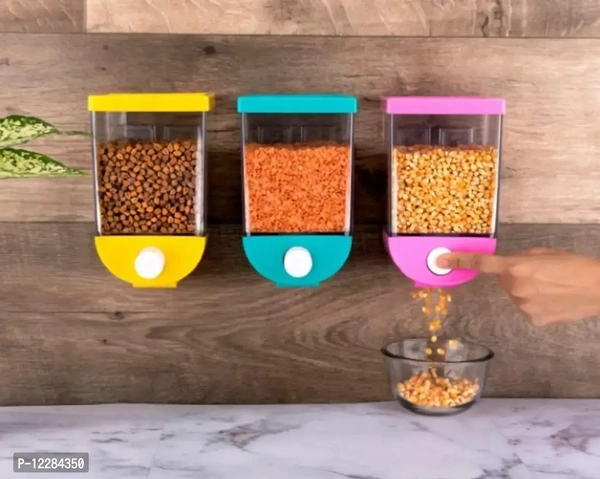 Wall Mounted Grain Storage Container Jar With Push Button Feature