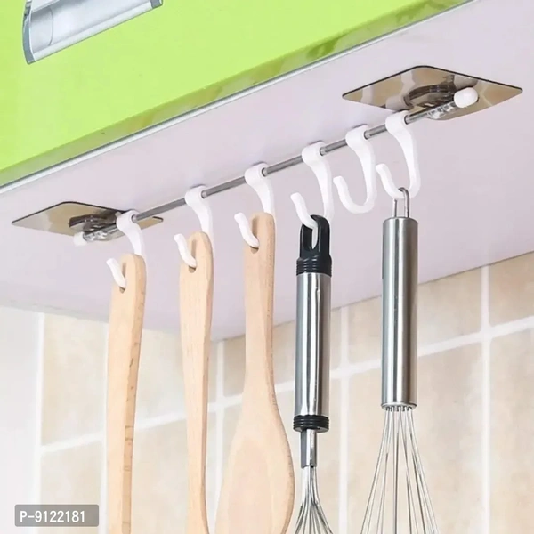 Magic Sticker Kitchen Shelf Hook rail-6 Hooks 