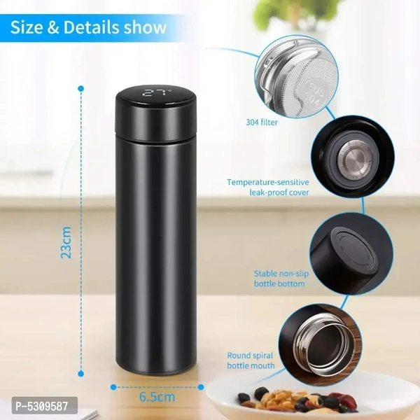 Smart Led Active Temperature Display Indicator Insulated Stainless Steel Hot Cold Flask Bottle (Black ,500 Ml)