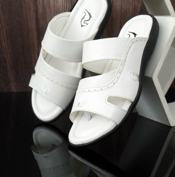 Men’s White Leather Sandal - IND 10, white