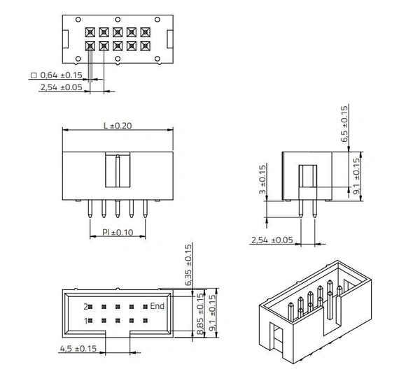 BHD 10 Pin 2.54mm Pitch Box Headers IDC Connector Q12 C9