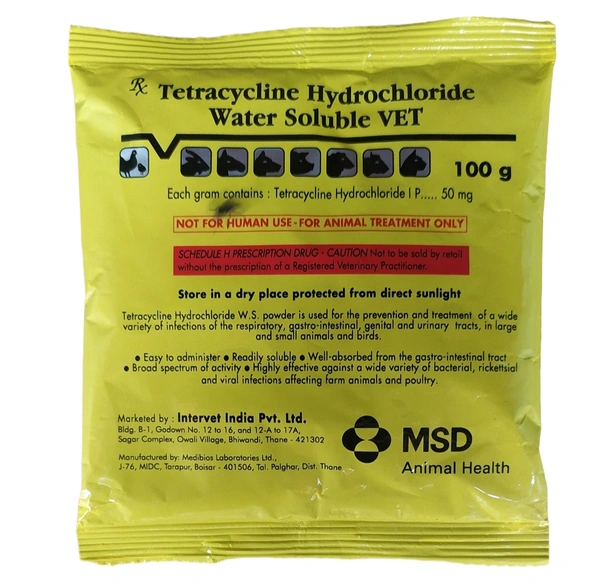 Intervet India Pvt. Ltd. Tetracycline Hydrochloride Water Soluble Vet - 100 Gm