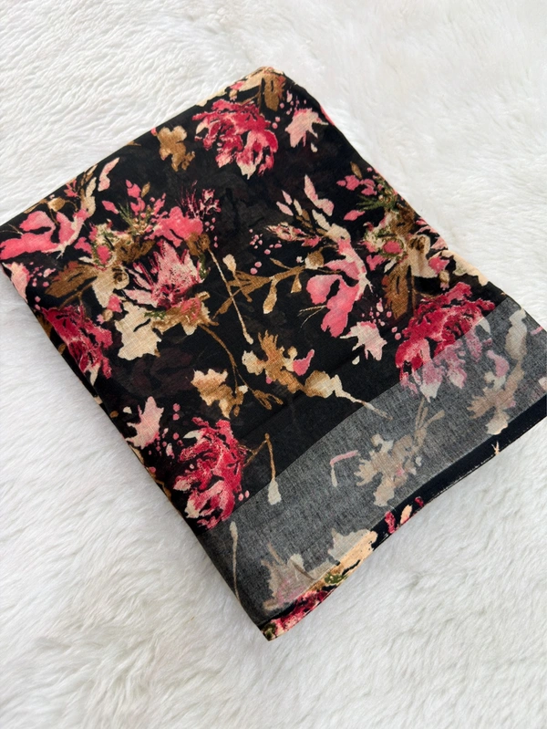 Black Floral Lilan Cotton Saree Soft Material