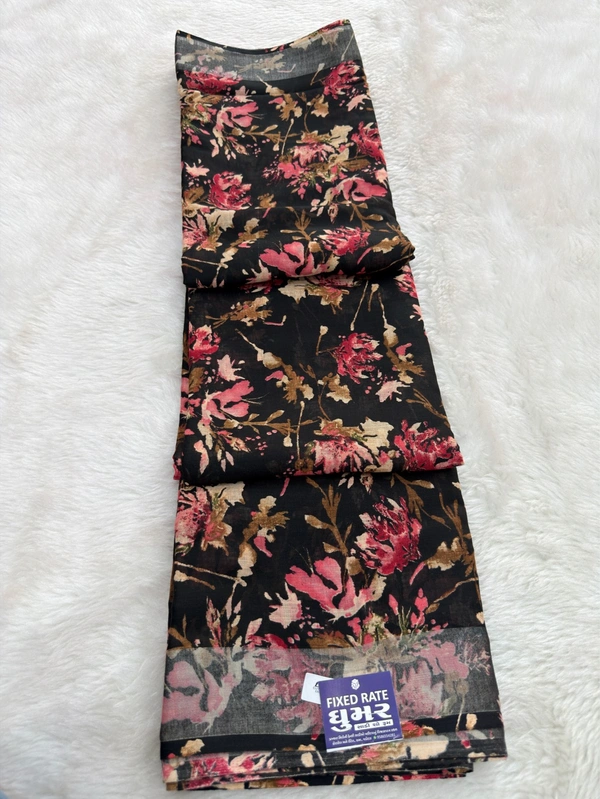 Black Floral Lilan Cotton Saree Soft Material