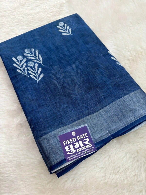 Premium Soft Linen Cotton Saree with Minimal Floral Pattern