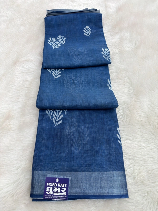 Premium Soft Linen Cotton Saree with Minimal Floral Pattern