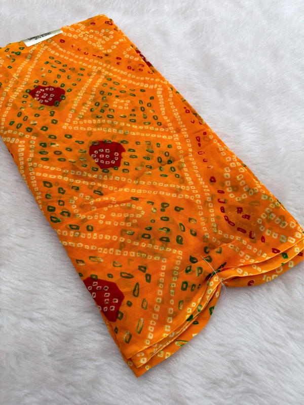 Laddu Bandhej Georgette Weightless Saree - Yellow