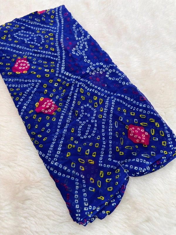 Laddu Bandhej Georgette Weightless Saree - Blue