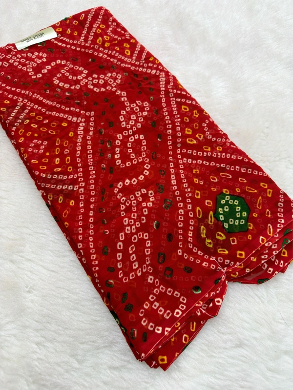 Laddu Bandhej Georgette Weightless Saree - Red