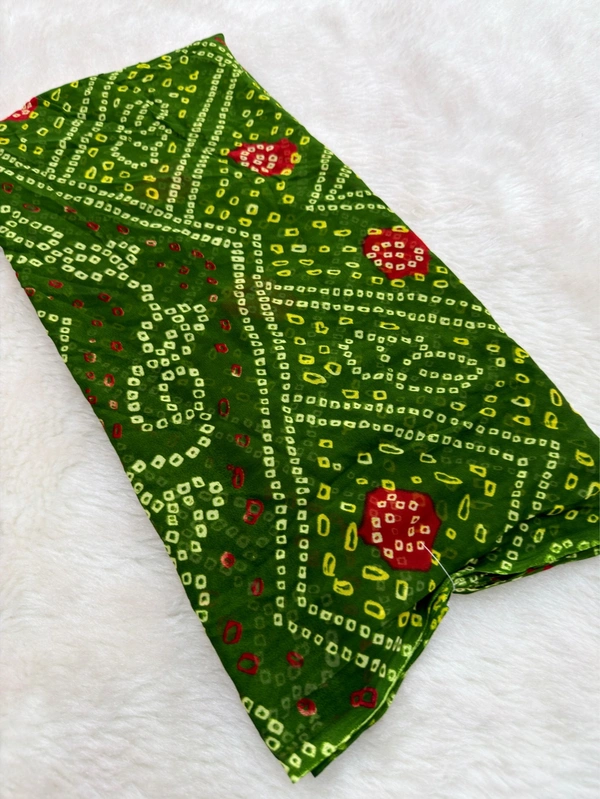 Laddu Bandhej Georgette Weightless Saree - Mehendi