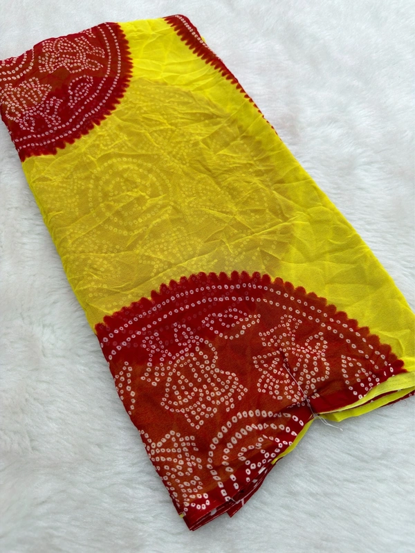 Ghoomar Special Rangoli Bandhani Georgette Weightless Saree - Red