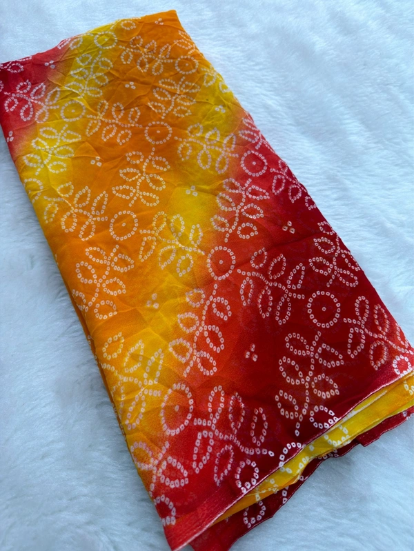 Stylish Red Bandhani Gorget Weightless Saree - Yellow