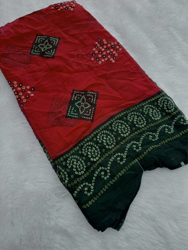 Elegant Bandhani Print Soft Gorget Weightless Saree - Red