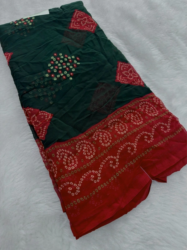 Elegant Bandhani Print Soft Gorget Weightless Saree - Green