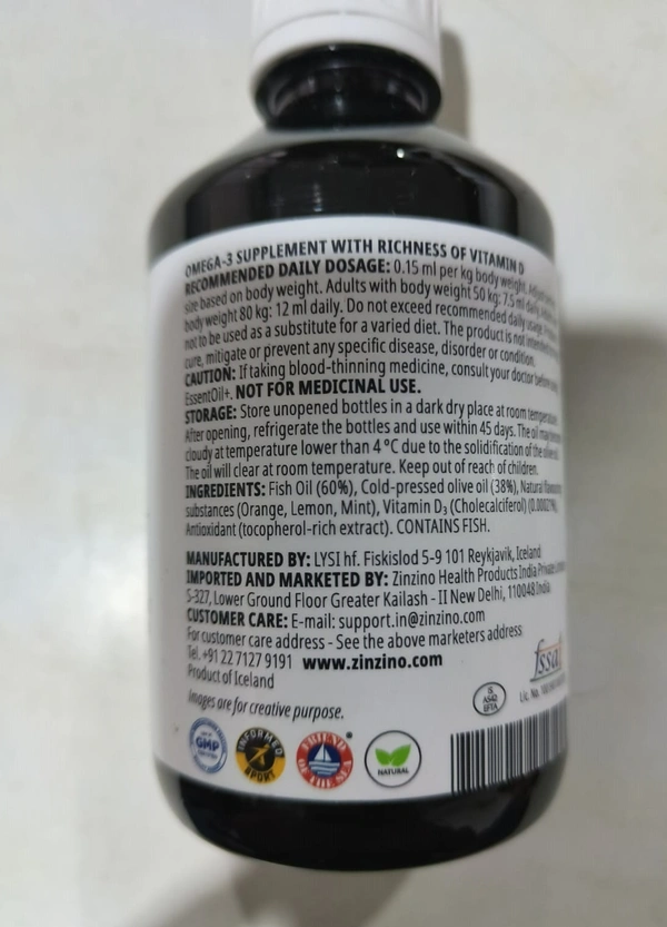 ZinZino ZINZINO ESSENTOIL + , FISH AND OLIVE OIL , ORANGE LEMON MINT (300 ml) NUTRACEUTICALS FOR ADULTS - 300ml, 36 Months