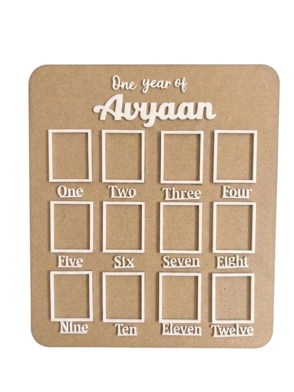 Baby 1 Year Birth Photo Frame - 15/12", White acrylic