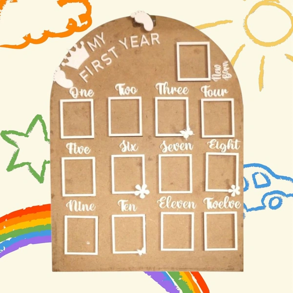 Baby One Year Frame - Mdf+ Acrylic - 18/13", Mdf + White Acrylic