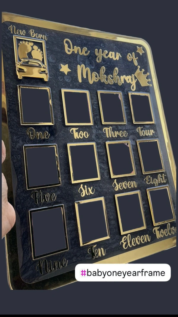 Baby One Year Frame - Mdf+ Acrylic - 18/13", Mdf + Golden Acrylic