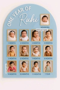 Baby One Year Photo Frame / My First Year Baby Photo Frame - 18/ 13 Inches, Black acrylic