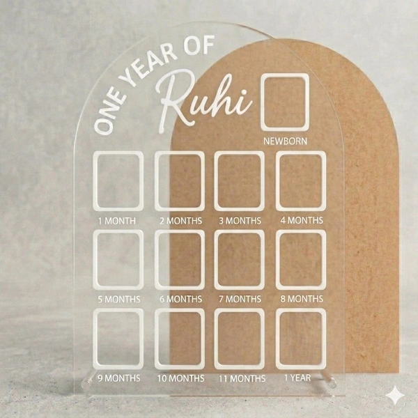 Baby One Year Photo Frame / My First Year Baby Photo Frame - 18/ 13 Inches, Black acrylic