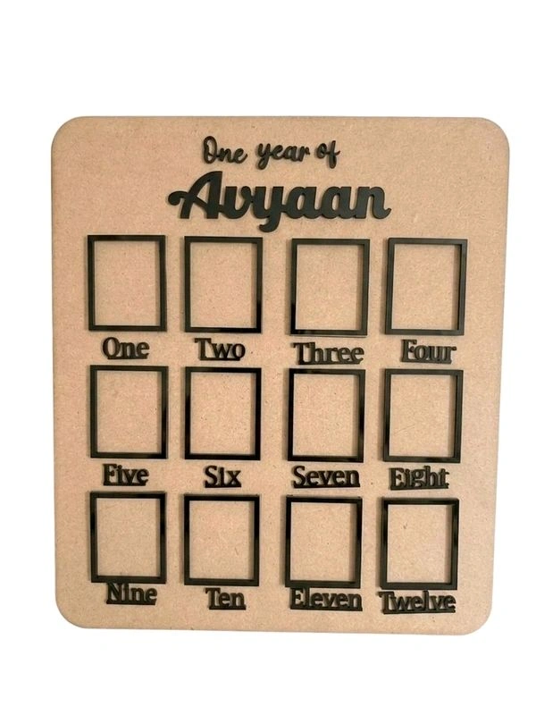 Baby 1 Year Birth Photo Frame - 15/12", Golden acrylic