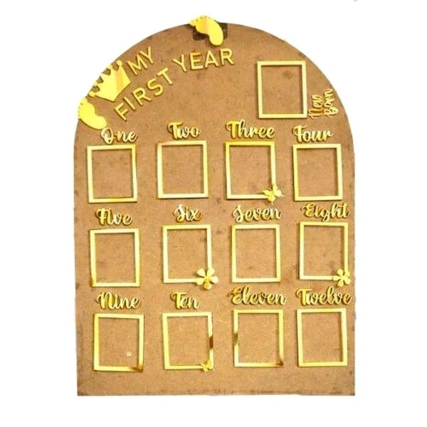 Baby One Year Frame - Mdf+ Acrylic - 18/13", Golden acrylic