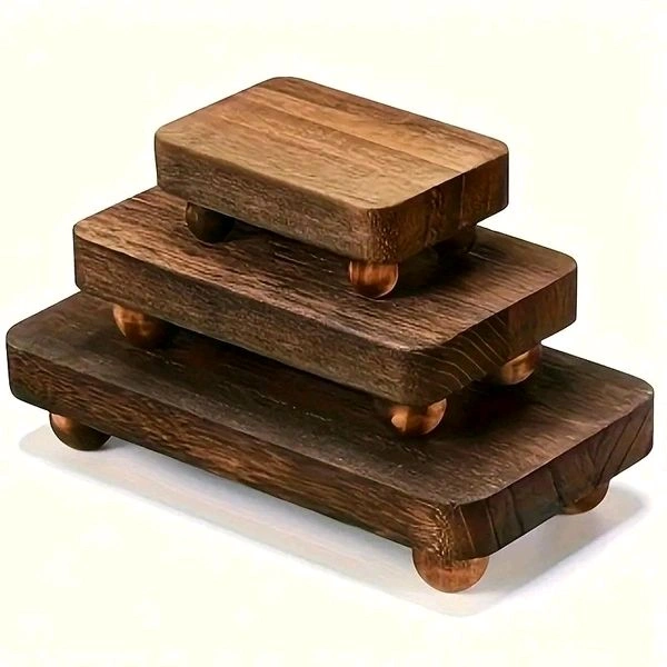 3-pack Wooden Display Risers, Stand for Figurines, Collectibles, Wooden Chowki