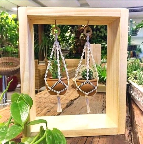Pinewood Hollow Frame With Hook / Plant Hanger / Macrame - 11/9/2"