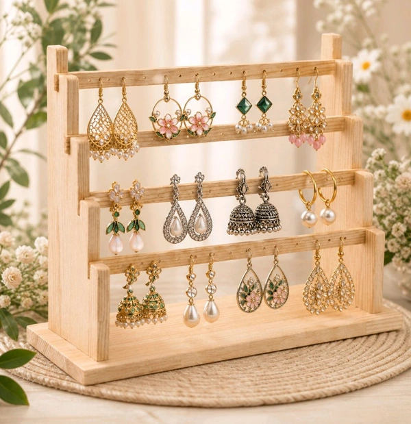 4-Tier Wooden Earrings Display Stand