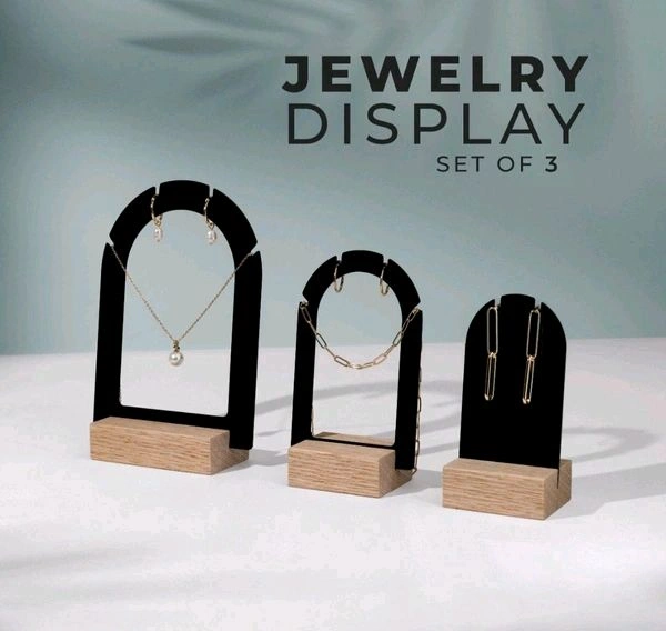 Acrylic Jewelry Display With Pinewood Base - White
