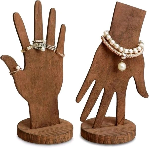 4 Pcs Wooden Hand Shape Jewellery Display Stand For Bracelet & Rings