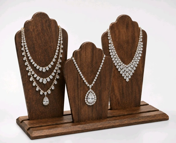 Necklace Display Stand with Two Row Holder and Removable Panels Jewelry Organizer