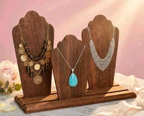 Necklace Display Stand with Two Row Holder and Removable Panels Jewelry Organizer