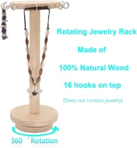 Necklace Holder 360° Rotating Wooden Jewelry Organizer