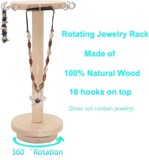 Necklace Holder 360° Rotating Wooden Jewelry Organizer