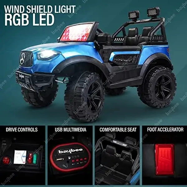 Kids Battery Operated Car Jeep Rechargeable Car for Kids Electric car for Baby Ride On Toy Car with R/C for Boys & Girls Kids 1 to 8 Years - PAINTED BLUE