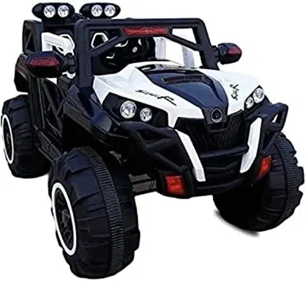 Stc Goods Pro Car to Drive, Rechargeable 12V Battery Operated Ride-On Car for Kids Music Lights with R/C Jeep, Electric-Car, Kids Car, Racing Car for Boys & Girls Age 2-6 Years - White
