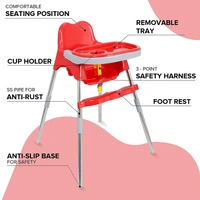 My Giraffe Spotty Baby Dining Chair with Footrest, Red-Grey Color - Red