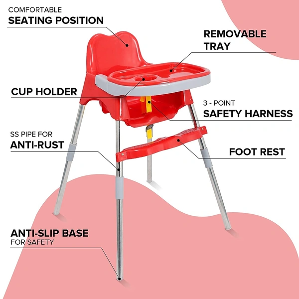 My Giraffe Spotty Baby Dining Chair with Footrest, Red-Grey Color - Red