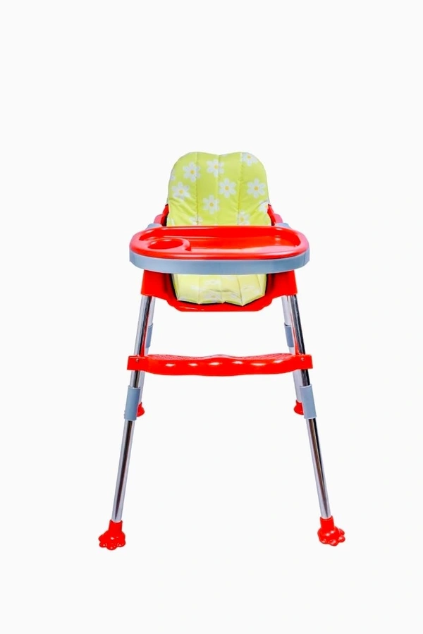 My Giraffee 3-in-1 Convertible Baby High Chair with Safety Belt Double Tray, Footrest & Waterproof Seat | 2-Height Positions, Stainless Steel Frame-Red - Red