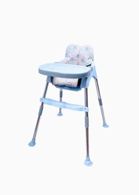 My Giraffee 3-in-1 Convertible Baby High Chair with Safety Belt Double Tray, Footrest & Waterproof Seat | 2-Height Positions, Stainless Steel Frame-Blue - Blue