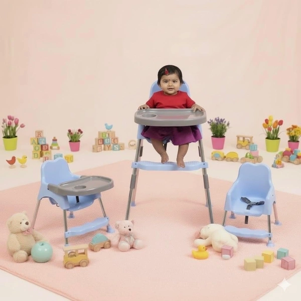 My Giraffee 3-in-1 Convertible Baby High Chair with Tray & Footrest Lightweight Feeding Chair & Toddler Seat, Easy-Clean DesignBlue - Blue