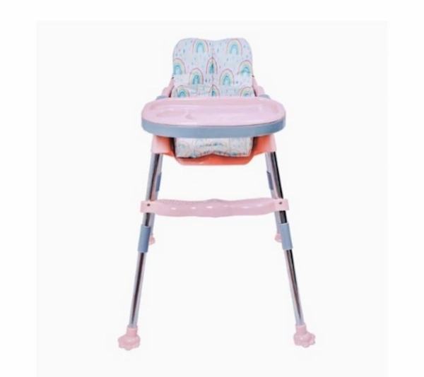 My Giraffee 3-in-1 Convertible Baby High Chair with Safety Belt Double Tray, Footrest & Waterproof Seat | 2-Height Positions, Stainless Steel Frame-Pink - Pink