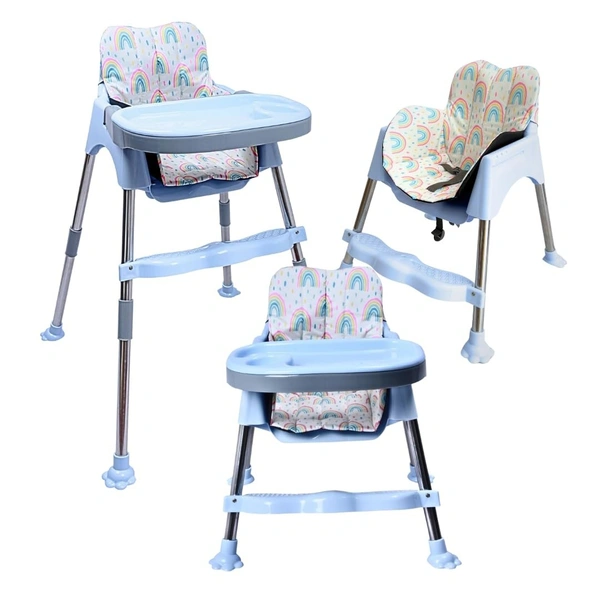 My Giraffee 3-in-1 Convertible Baby High Chair with Safety Belt Double Tray, Footrest & Waterproof Seat | 2-Height Positions, Stainless Steel Frame-Blue - Blue