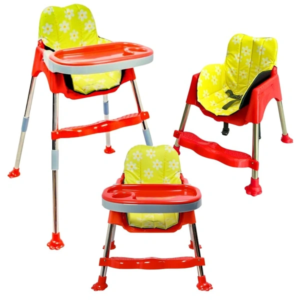 My Giraffee 3-in-1 Convertible Baby High Chair with Safety Belt Double Tray, Footrest & Waterproof Seat | 2-Height Positions, Stainless Steel Frame-Red - Red