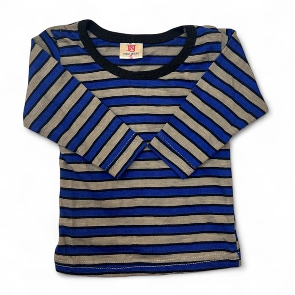 Blue & Grey Striped Baby T-Shirt (Full Sleeve) - 0-6 Months