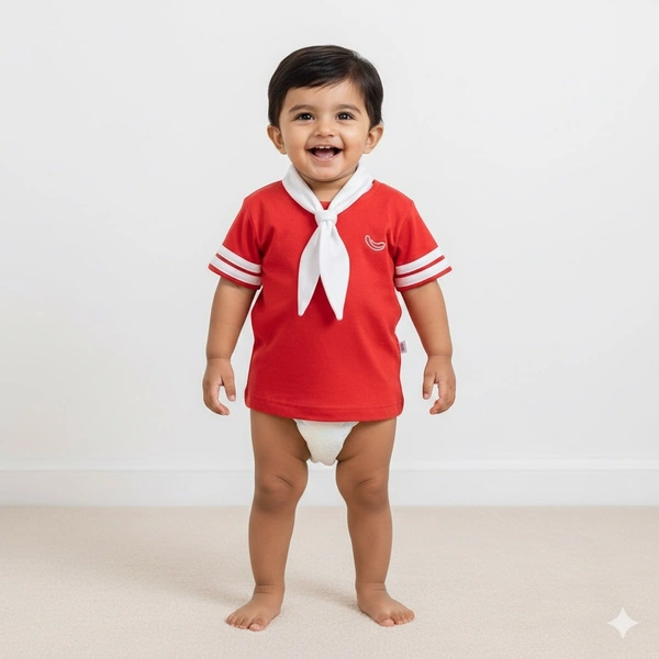 Stylish Striped Ringer T-Shirt with Neckerchief Collar - 0-6 Months